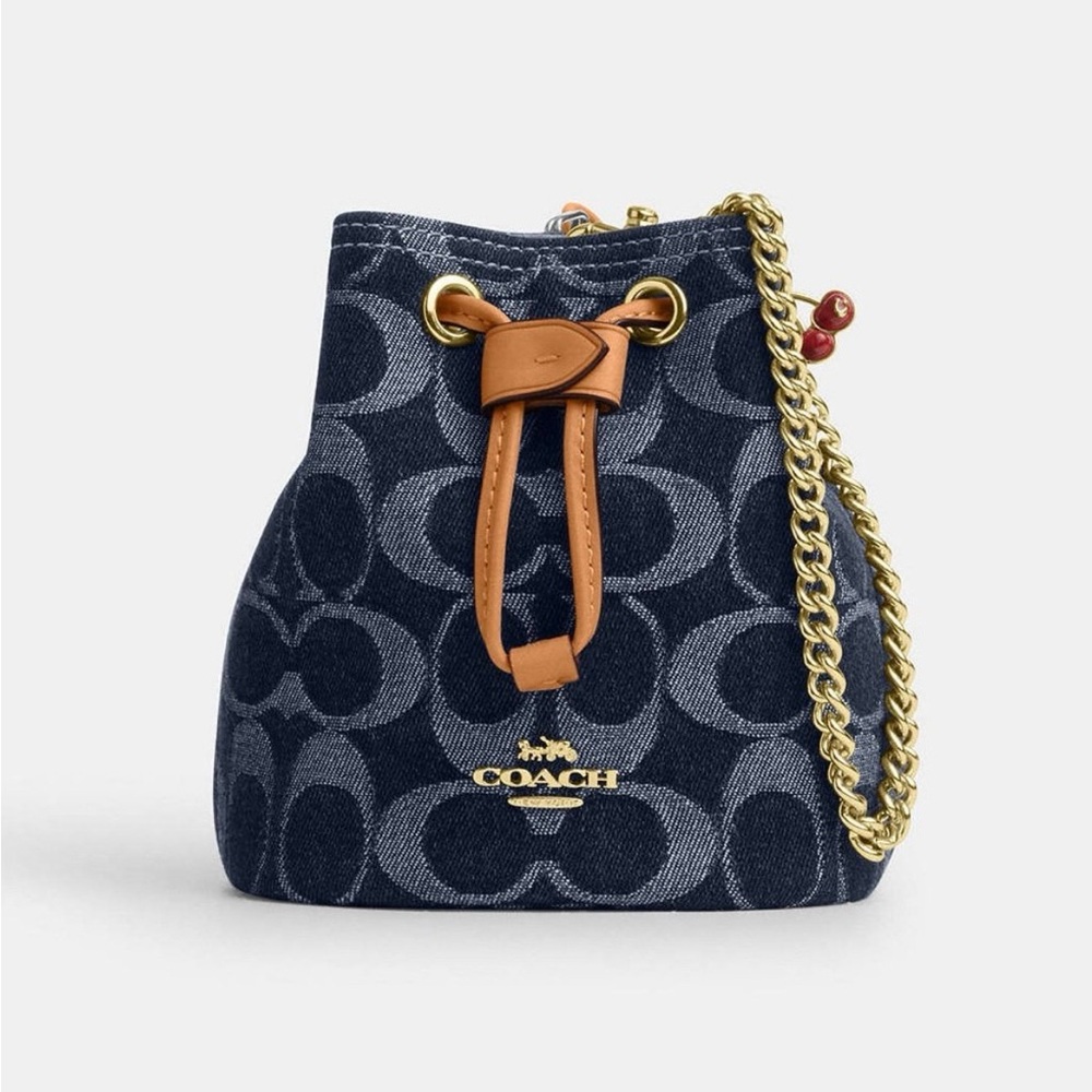 Coach CZ031 Drawstring Wristlet In Signature Denim